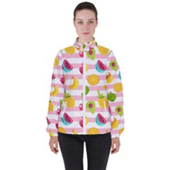 Tropical Fruits Berries Seamless Pattern Women s High Neck Windbreaker by Vaneshart