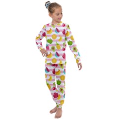 Tropical Fruits Berries Seamless Pattern Kids  Long Sleeve Set  by Vaneshart