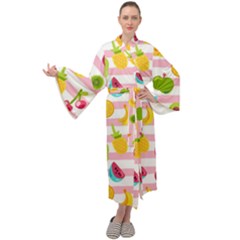 Tropical Fruits Berries Seamless Pattern Maxi Velour Kimono by Vaneshart