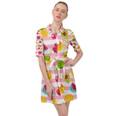 Tropical Fruits Berries Seamless Pattern Belted Shirt Dress by Vaneshart