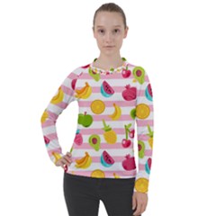 Tropical Fruits Berries Seamless Pattern Women s Pique Long Sleeve Tee