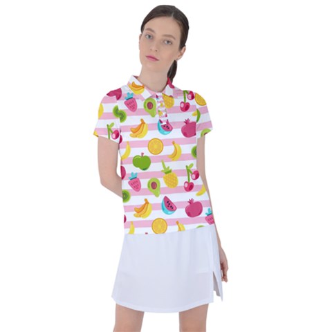 Tropical Fruits Berries Seamless Pattern Women s Polo Tee by Vaneshart