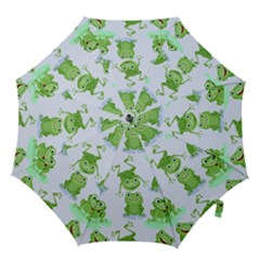 Cute Green Frogs Seamless Pattern Hook Handle Umbrellas (large) by Vaneshart