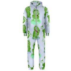 Cute Green Frogs Seamless Pattern Hooded Jumpsuit (men) 