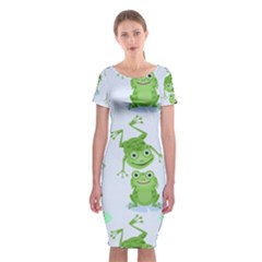 Cute Green Frogs Seamless Pattern Classic Short Sleeve Midi Dress by Vaneshart