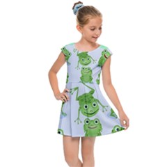 Cute Green Frogs Seamless Pattern Kids  Cap Sleeve Dress by Vaneshart