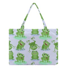 Cute Green Frogs Seamless Pattern Medium Tote Bag by Vaneshart