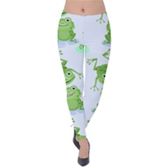 Cute Green Frogs Seamless Pattern Velvet Leggings by Vaneshart