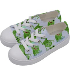 Cute Green Frogs Seamless Pattern Kids  Low Top Canvas Sneakers by Vaneshart