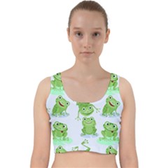 Cute Green Frogs Seamless Pattern Velvet Racer Back Crop Top by Vaneshart