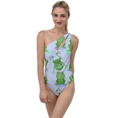 Cute Green Frogs Seamless Pattern To One Side Swimsuit by Vaneshart