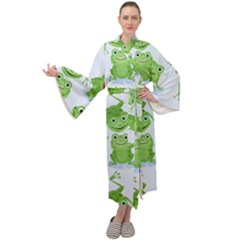 Cute Green Frogs Seamless Pattern Maxi Velour Kimono by Vaneshart