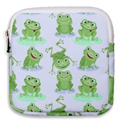 Cute Green Frogs Seamless Pattern Mini Square Pouch by Vaneshart