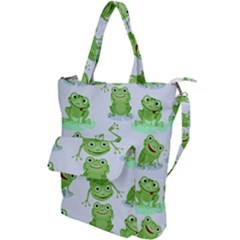 Cute Green Frogs Seamless Pattern Shoulder Tote Bag by Vaneshart