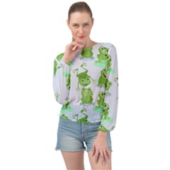 Cute Green Frogs Seamless Pattern Banded Bottom Chiffon Top