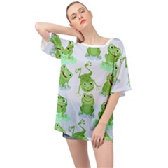 Cute Green Frogs Seamless Pattern Oversized Chiffon Top by Vaneshart