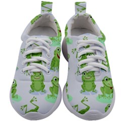 Cute Green Frogs Seamless Pattern Kids Athletic Shoes by Vaneshart