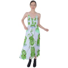 Cute Green Frogs Seamless Pattern Tie Back Maxi Dress by Vaneshart