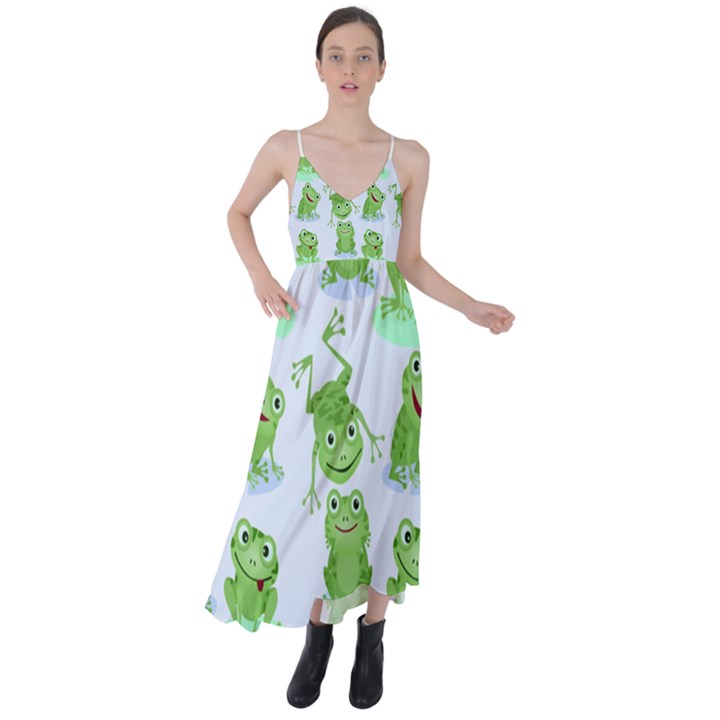 Cute Green Frogs Seamless Pattern Tie Back Maxi Dress