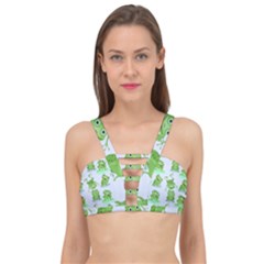 Cute Green Frogs Seamless Pattern Cage Up Bikini Top by Vaneshart