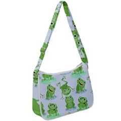 Cute Green Frogs Seamless Pattern Zip Up Shoulder Bag by Vaneshart