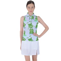 Cute Green Frogs Seamless Pattern Women s Sleeveless Polo Tee