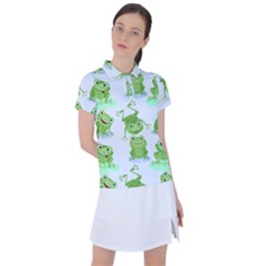 Cute Green Frogs Seamless Pattern Women s Polo Tee