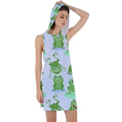 Cute Green Frogs Seamless Pattern Racer Back Hoodie Dress by Vaneshart