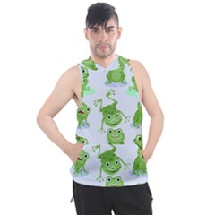 Cute Green Frogs Seamless Pattern Men s Sleeveless Hoodie