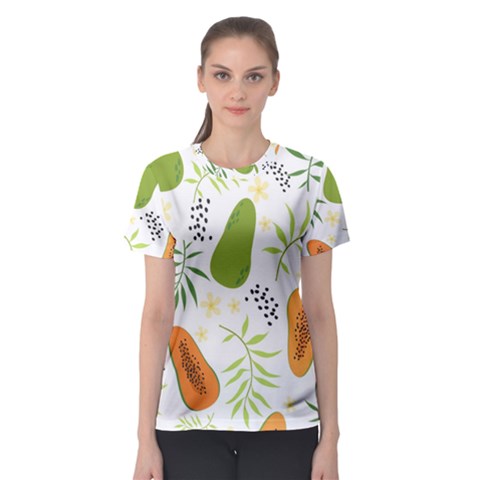 Seamless Tropical Pattern With Papaya Women s Sport Mesh Tee by Vaneshart