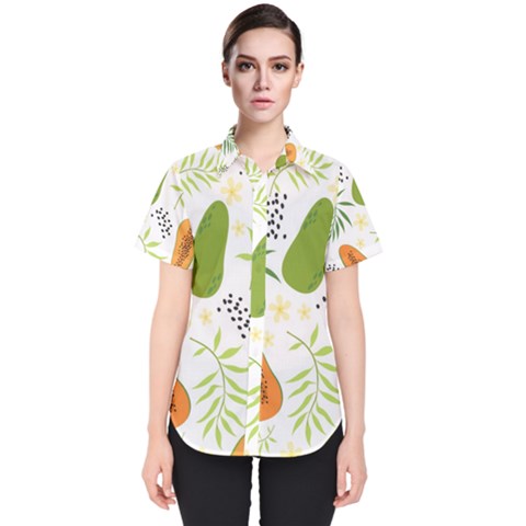 Seamless Tropical Pattern With Papaya Women s Short Sleeve Shirt by Vaneshart