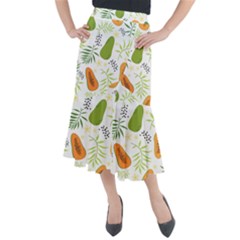 Seamless Tropical Pattern With Papaya Midi Mermaid Skirt by Vaneshart