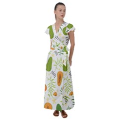 Seamless Tropical Pattern With Papaya Flutter Sleeve Maxi Dress by Vaneshart