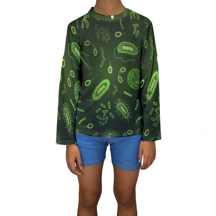 Bacteria Virus Seamless Pattern Inversion Kids  Long Sleeve Swimwear