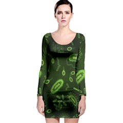 Bacteria Virus Seamless Pattern Inversion Long Sleeve Bodycon Dress by Vaneshart