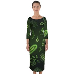 Bacteria Virus Seamless Pattern Inversion Quarter Sleeve Midi Bodycon Dress by Vaneshart