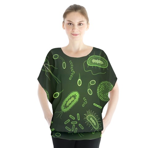 Bacteria Virus Seamless Pattern Inversion Batwing Chiffon Blouse by Vaneshart