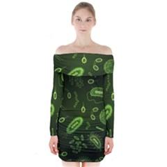 Bacteria Virus Seamless Pattern Inversion Long Sleeve Off Shoulder Dress by Vaneshart