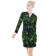 Bacteria Virus Seamless Pattern Inversion Button Long Sleeve Dress by Vaneshart