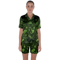 Bacteria Virus Seamless Pattern Inversion Satin Short Sleeve Pyjamas Set by Vaneshart