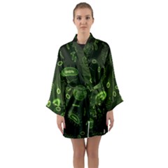 Bacteria Virus Seamless Pattern Inversion Long Sleeve Satin Kimono by Vaneshart