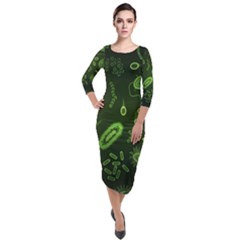 Bacteria Virus Seamless Pattern Inversion Quarter Sleeve Midi Velour Bodycon Dress by Vaneshart