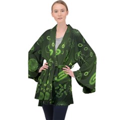 Bacteria Virus Seamless Pattern Inversion Long Sleeve Velvet Kimono  by Vaneshart