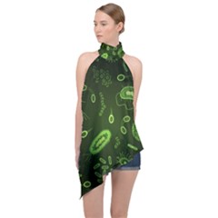 Bacteria Virus Seamless Pattern Inversion Halter Asymmetric Satin Top by Vaneshart