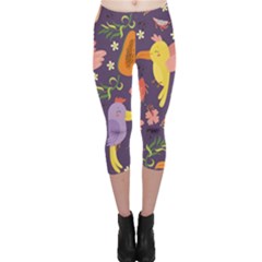 Exotic Seamless Pattern With Parrots Fruits Capri Leggings  by Vaneshart