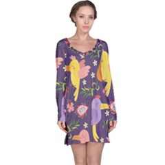 Exotic Seamless Pattern With Parrots Fruits Long Sleeve Nightdress by Vaneshart