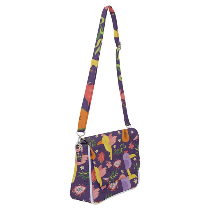 Exotic Seamless Pattern With Parrots Fruits Shoulder Bag with Back Zipper