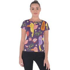 Exotic Seamless Pattern With Parrots Fruits Short Sleeve Sports Top  by Vaneshart