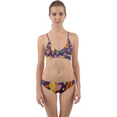 Exotic Seamless Pattern With Parrots Fruits Wrap Around Bikini Set