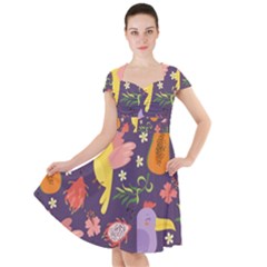 Exotic Seamless Pattern With Parrots Fruits Cap Sleeve Midi Dress by Vaneshart